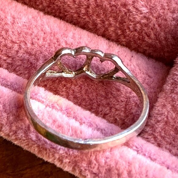 Sterling Silver Double Hearts Ring Size 6 Petite Simple Design 925 Stamped - Picture 5 of 11